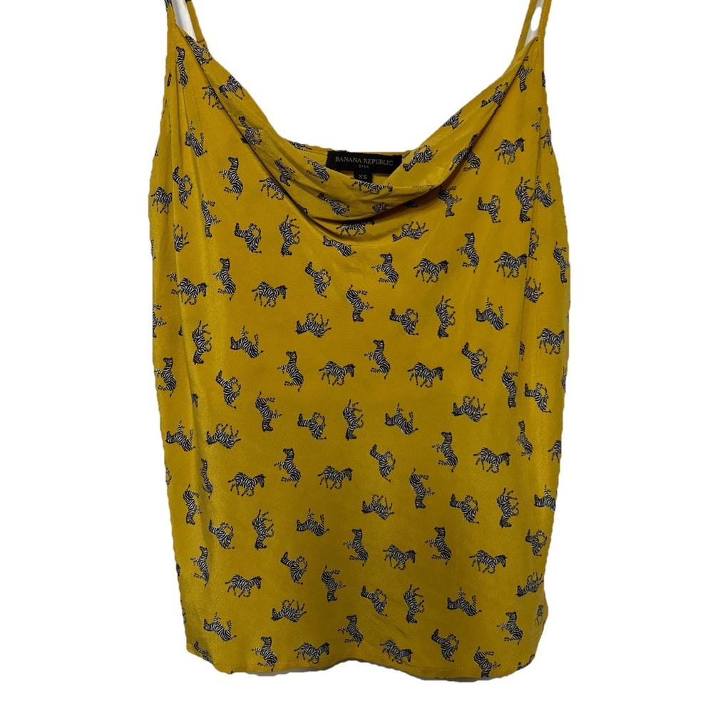 Banana Republic Bliss Silk Camisole Top Yellow Zebra Print Size‎ XS Summer Boho